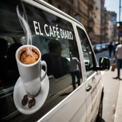 Fotografía de el vehículo de una cafetería con una Impresión de viniles microperforados en la venta